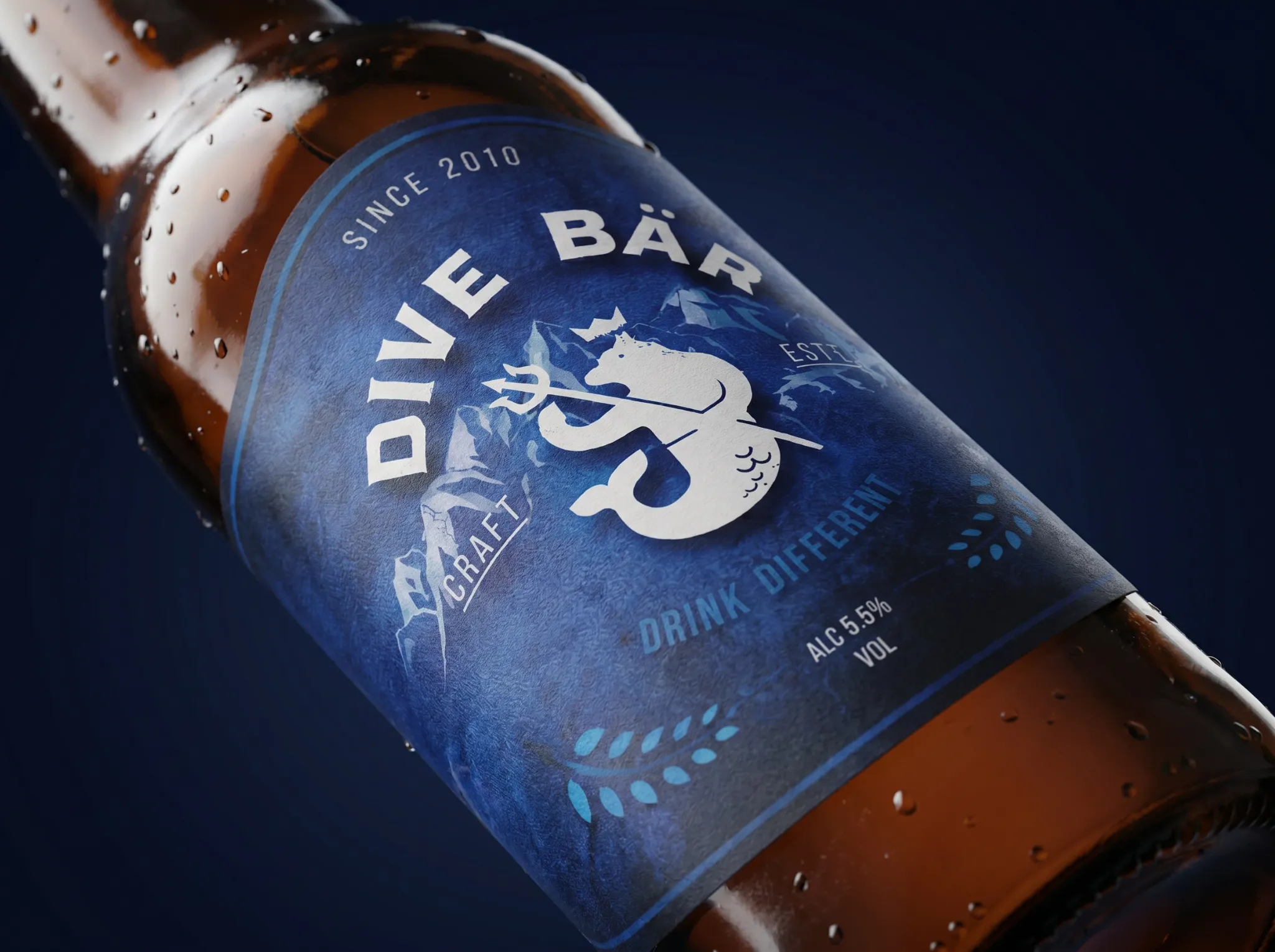 Dive Bär craft beer packaging — Bottle detail