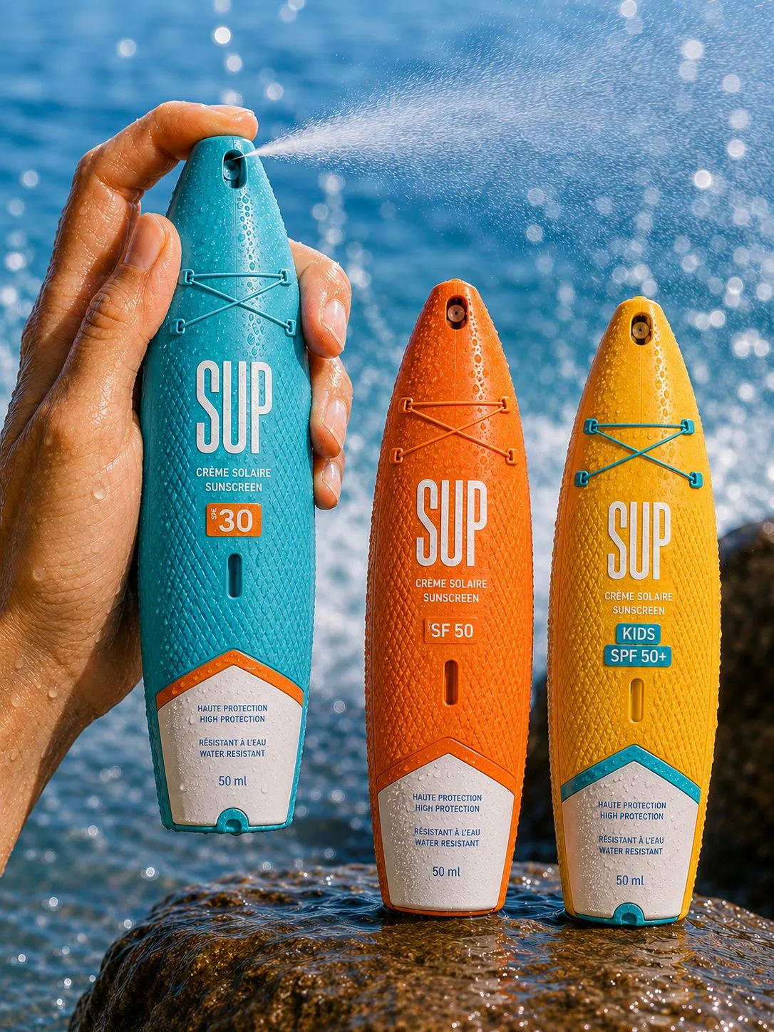 SUP Sunscreen — spray solaire en mouvement