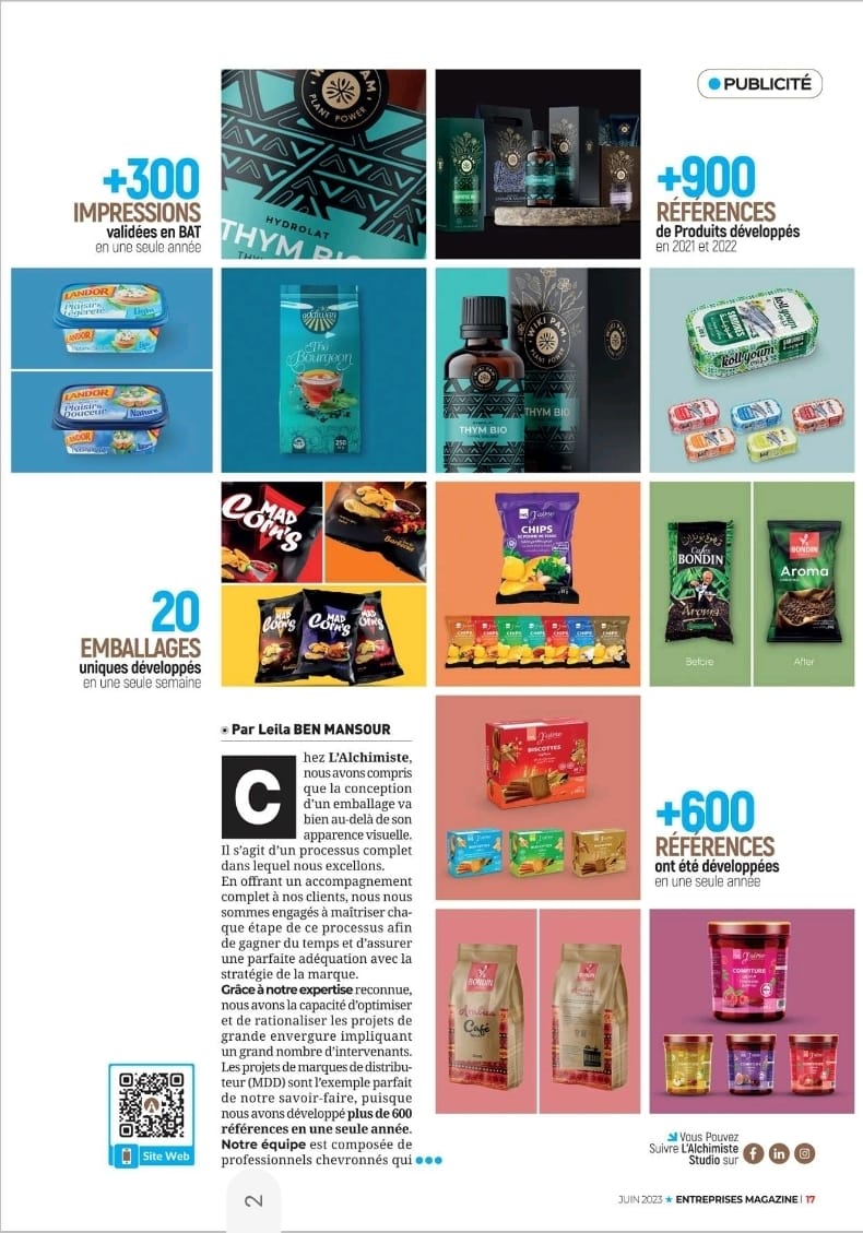 L’Alchimiste, expertise et performance packaging — presse et publications L’Alchimiste Studio Tunisie